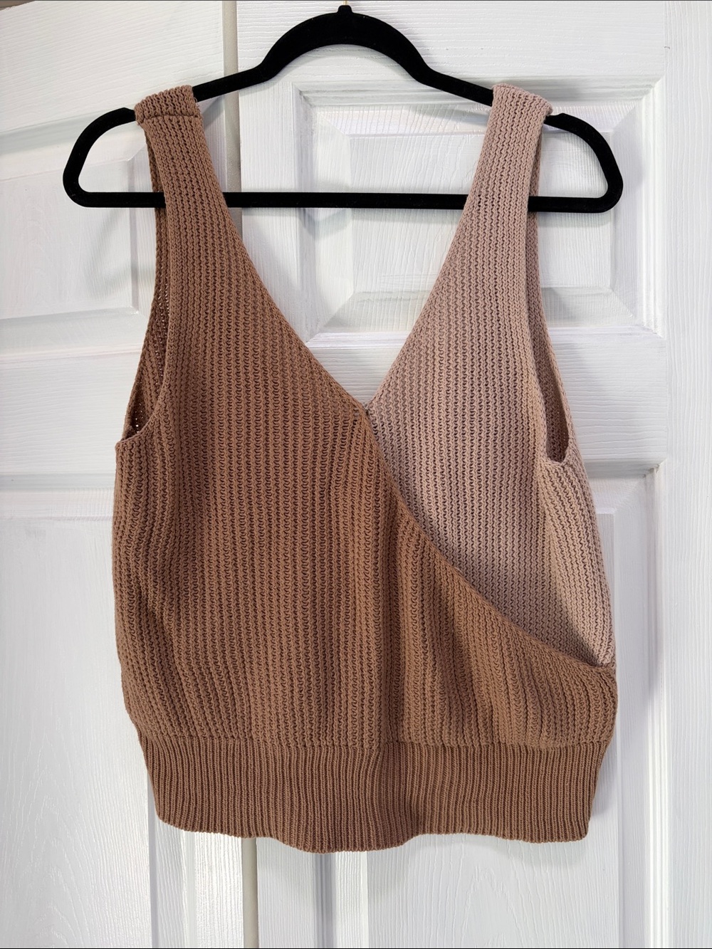 Anthropologie Two-Tone Knit V-Neck Tank Top - Brown & Beige